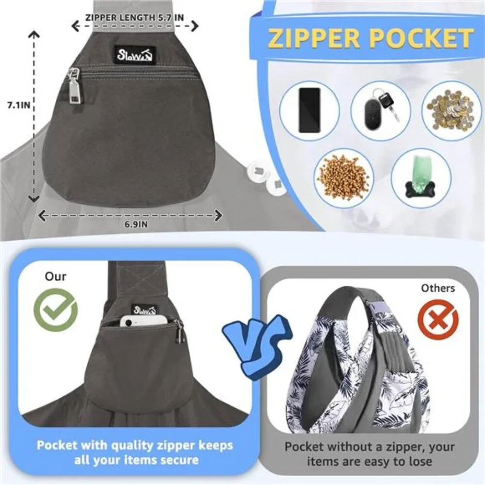 Dog Carrier Sling - Thick Padded Shoulder Strap Adjustable Dog Carrier, Gray